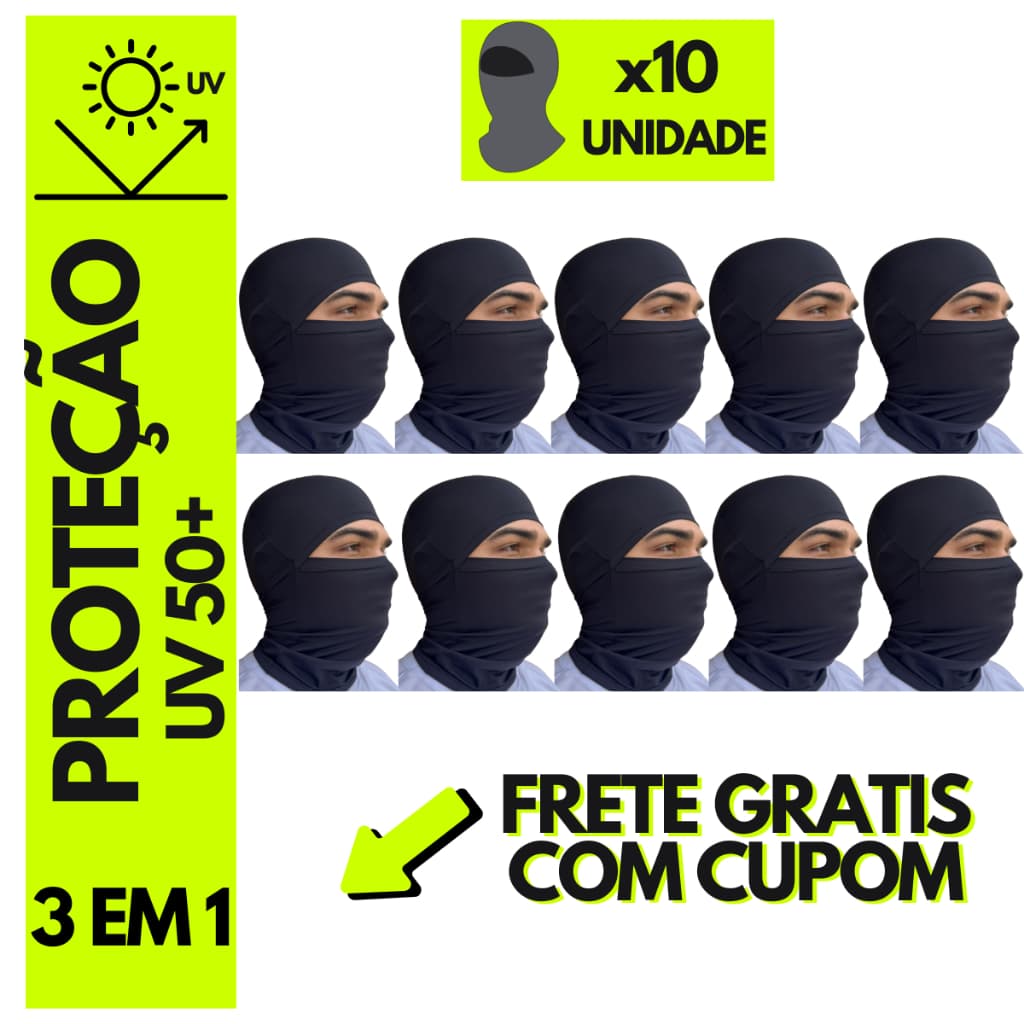 KIT 10 Balaclavas com proteção UV Preta revenda moto entregador bike frio EPI