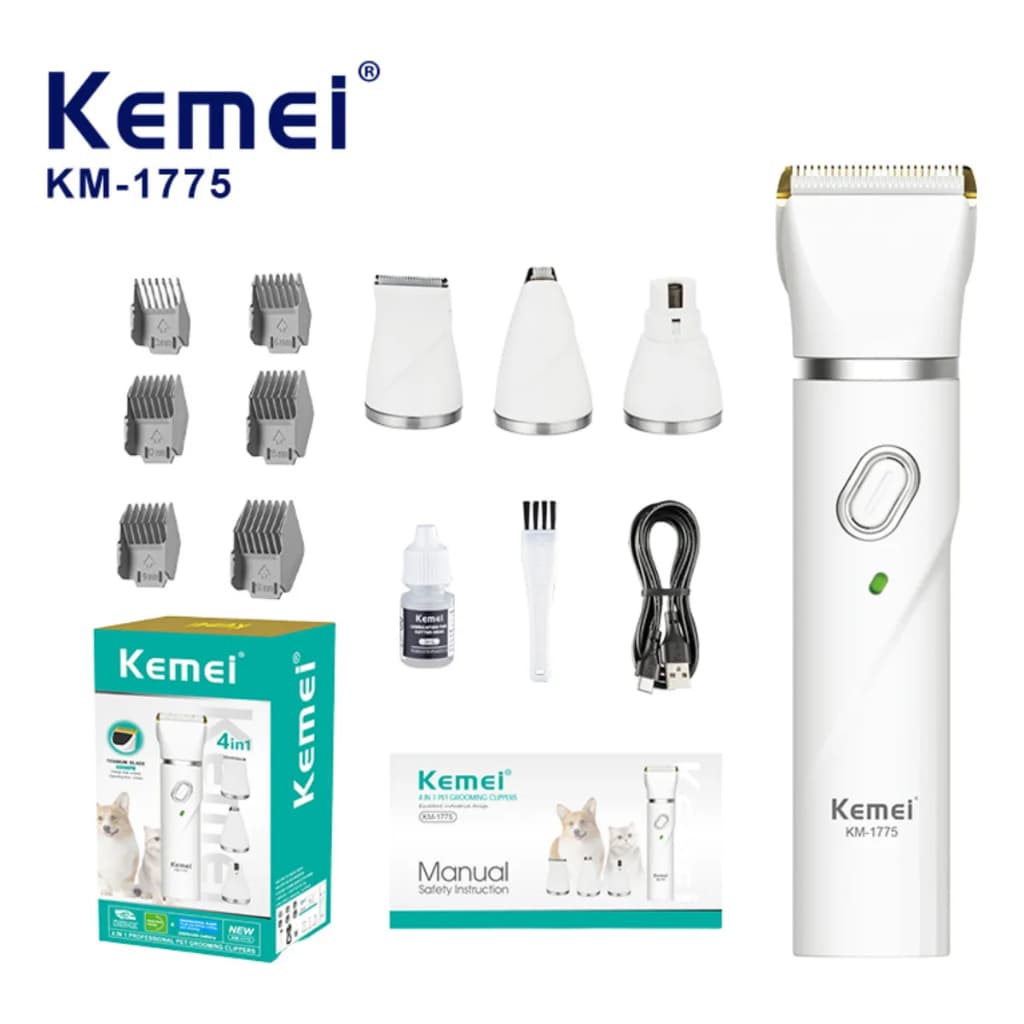 Kemei KM-1775 Máquina de tosa PET Titanium 4 em 1 Gato Cachorro Segurar botão 3 segundos para Ligar!