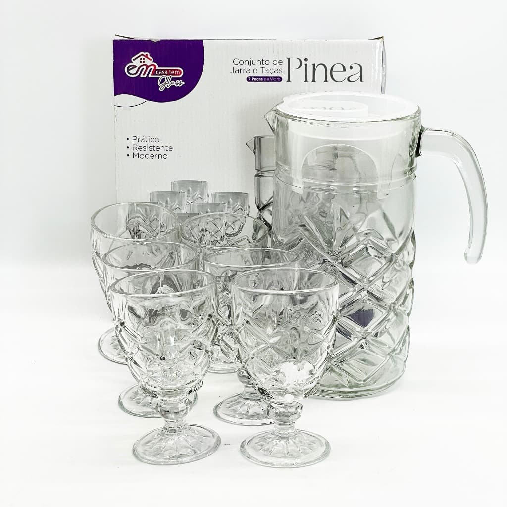Conjunto Jarra de Vidro 1,4L + 6 Taças 200ml (7 peças) – Ingá Imports
