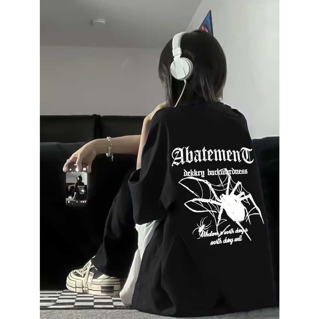 Camiseta Oversized Larga Unissex Abatemen Spider Aranha Modelo Gotico Skatista Tendencia 100% Algodão Envio Rapido