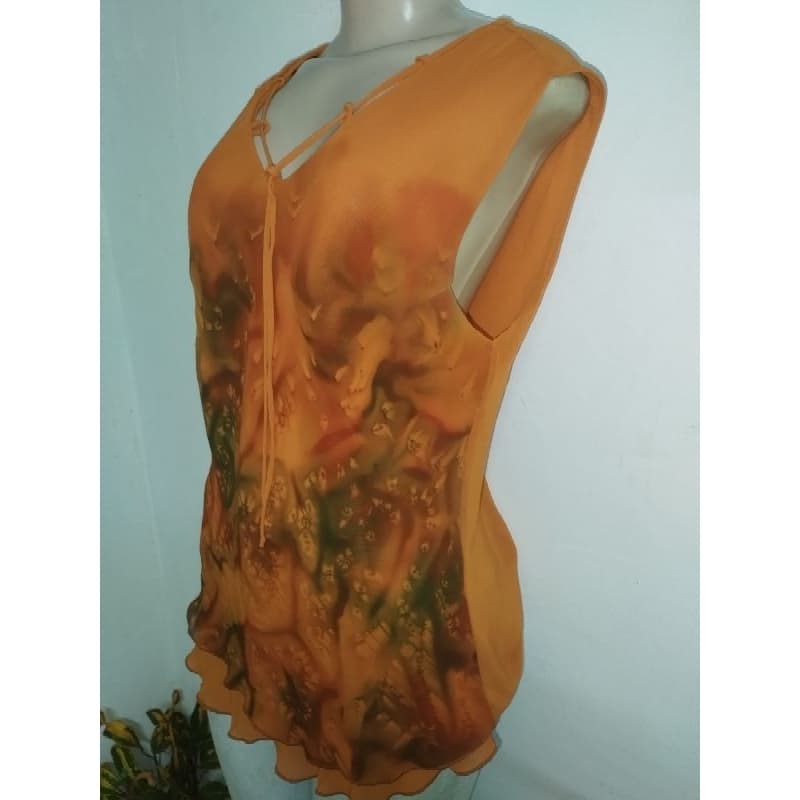 Blusa feminina verão, terracota estampada, Veste 44.