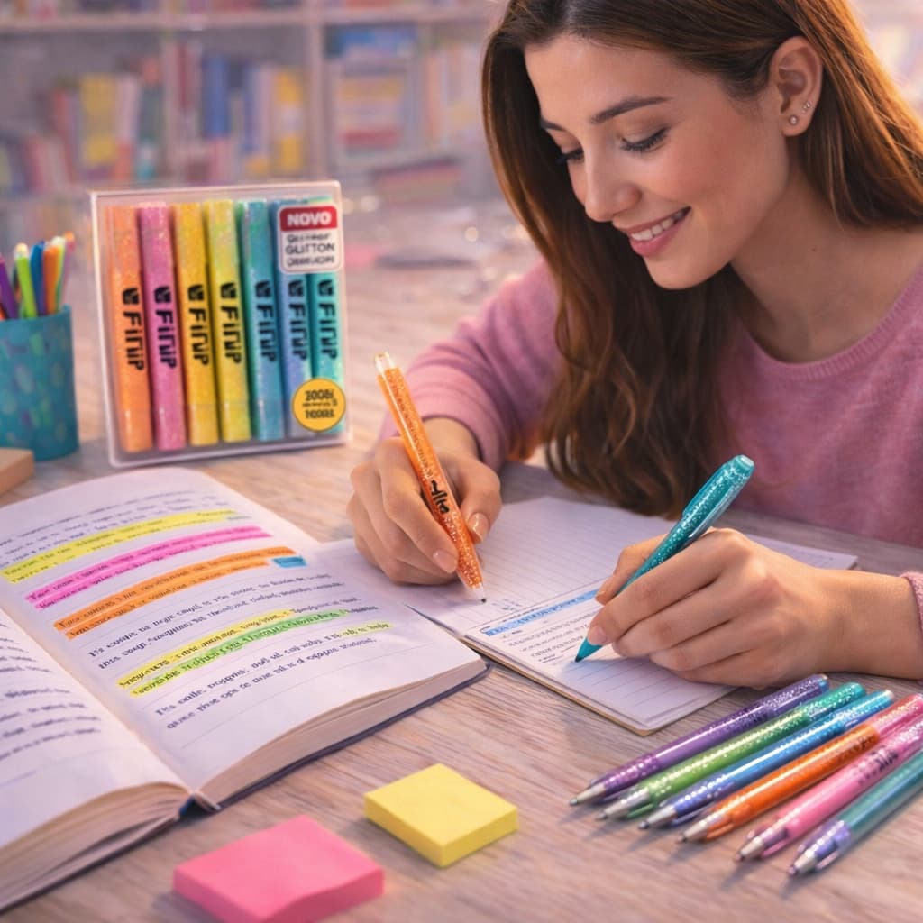Marca Texto 4 Cores Caneta Marca Texto Glitter Escolar Estudo Resumo Planner Não Borra Brillance