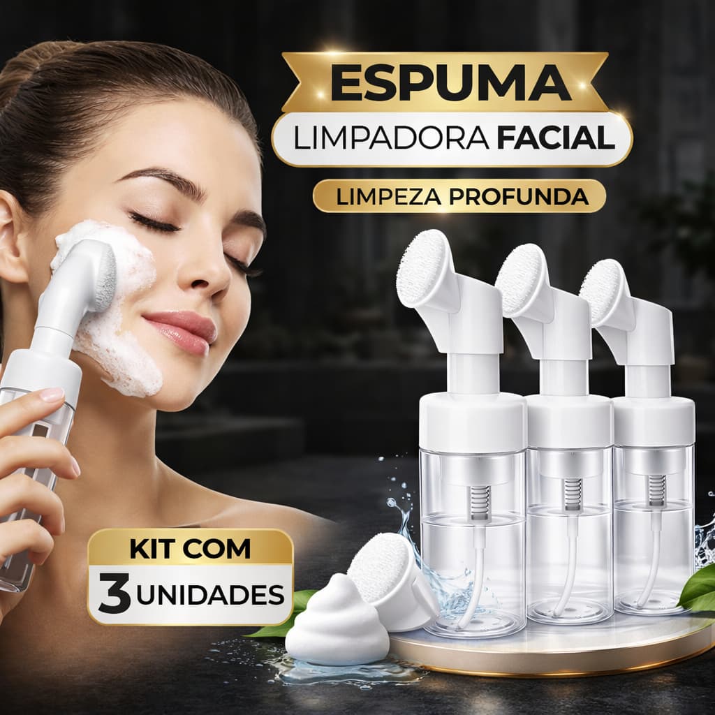 Kit 2 Frascos 100ml Pump Espumador Com Escova De Silicone Para Limpeza Facial