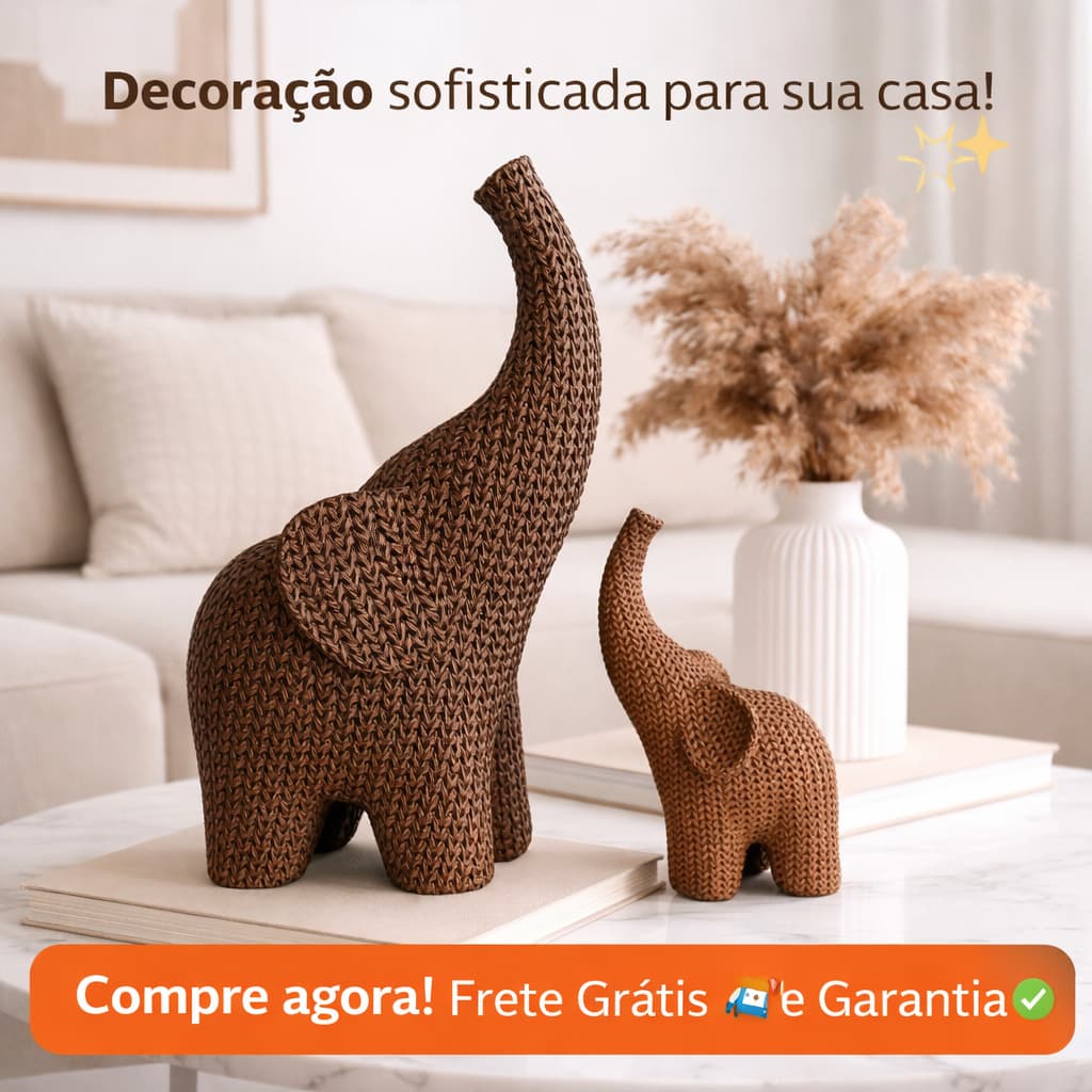 Kit 3 Elefantes decorativos Mãe e Filhos textura crochê decoração sala moderna presente criativo enfeite elegante casa