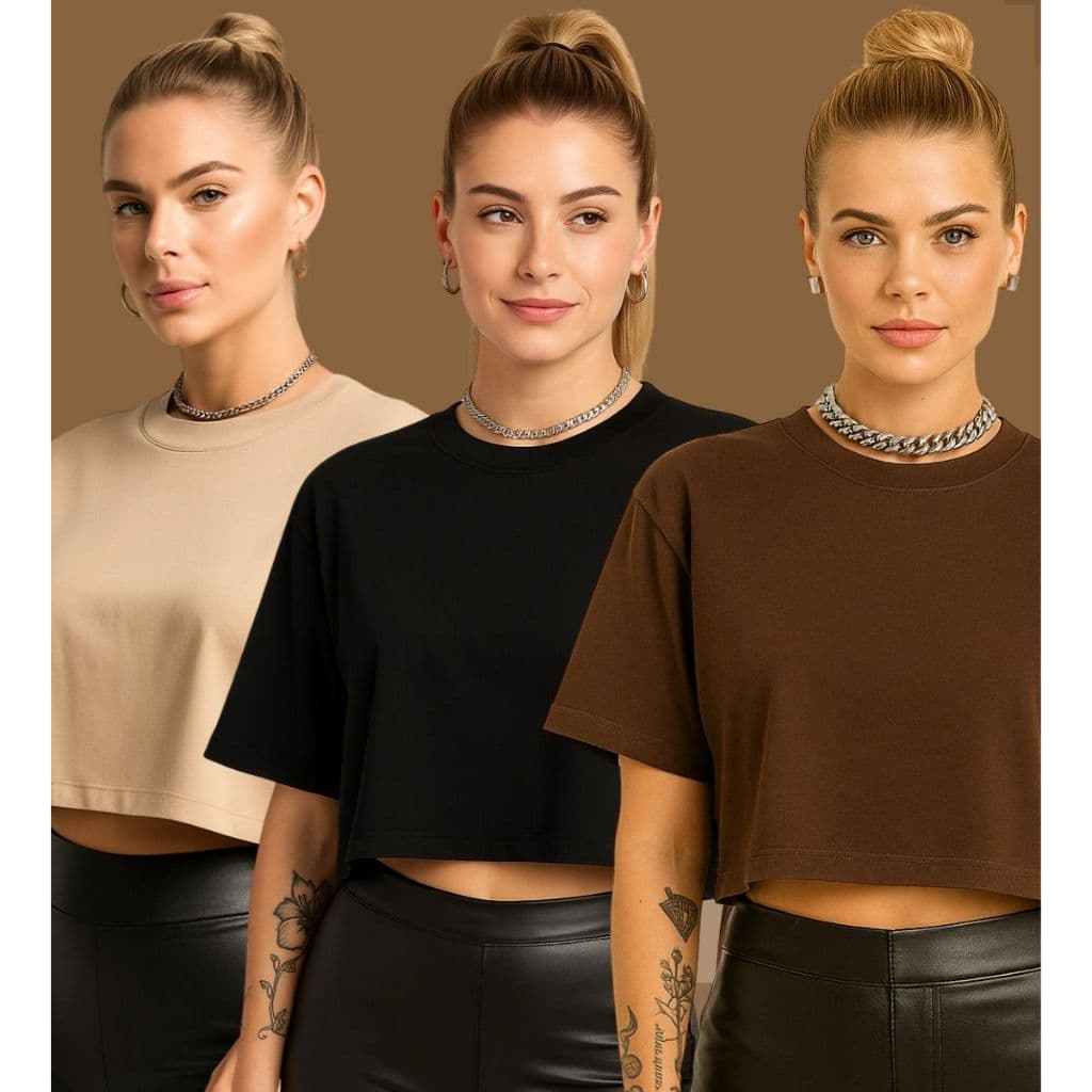 Kit 3 Cropped Oversized Feminina Algodão Confortável Soltinha Estilo Urbano Streetwear