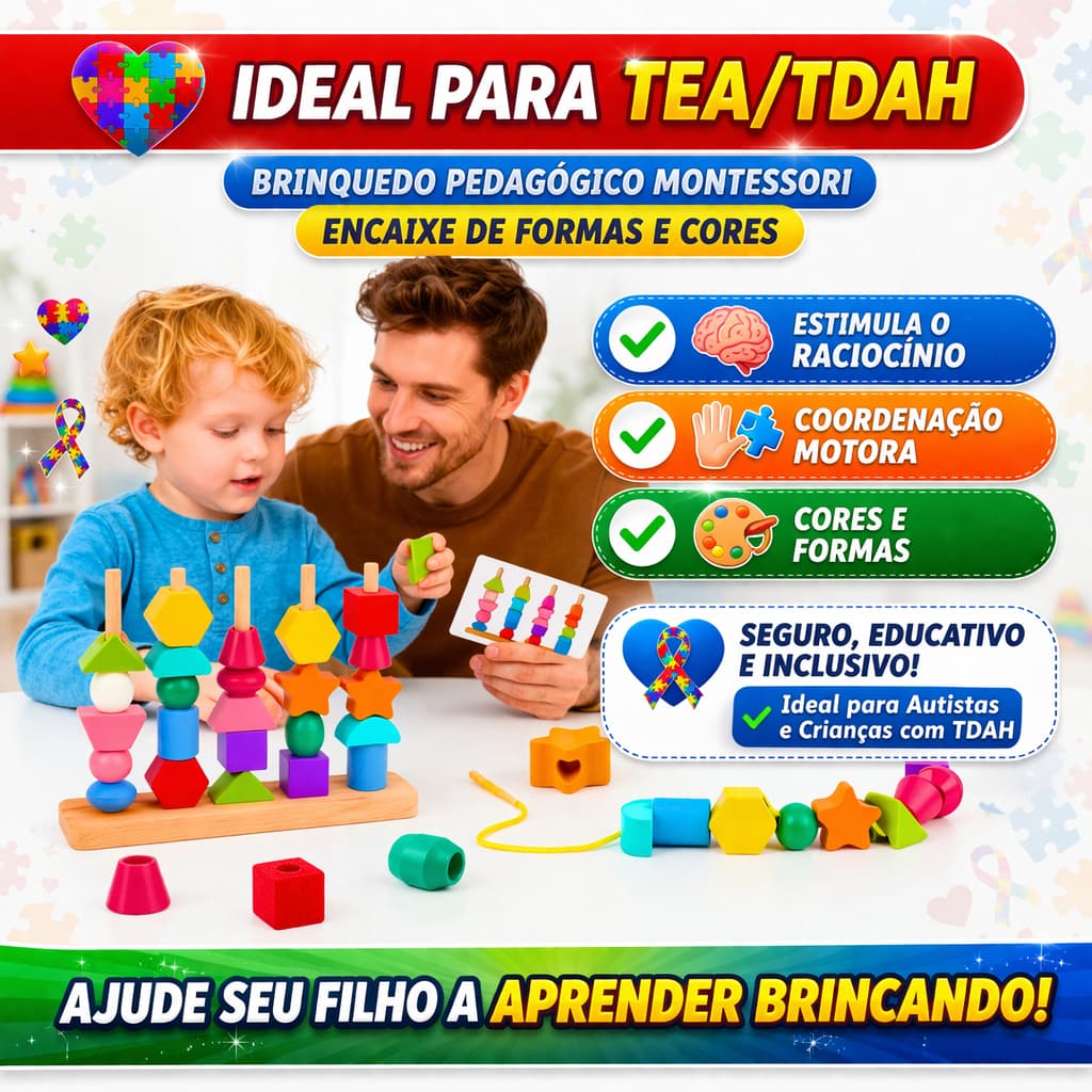 Brinquedo Pedagógico Montessori Encaixe Formas e Cores | Coordenação Motora Infantil | Auxilia Autismo e TDAH