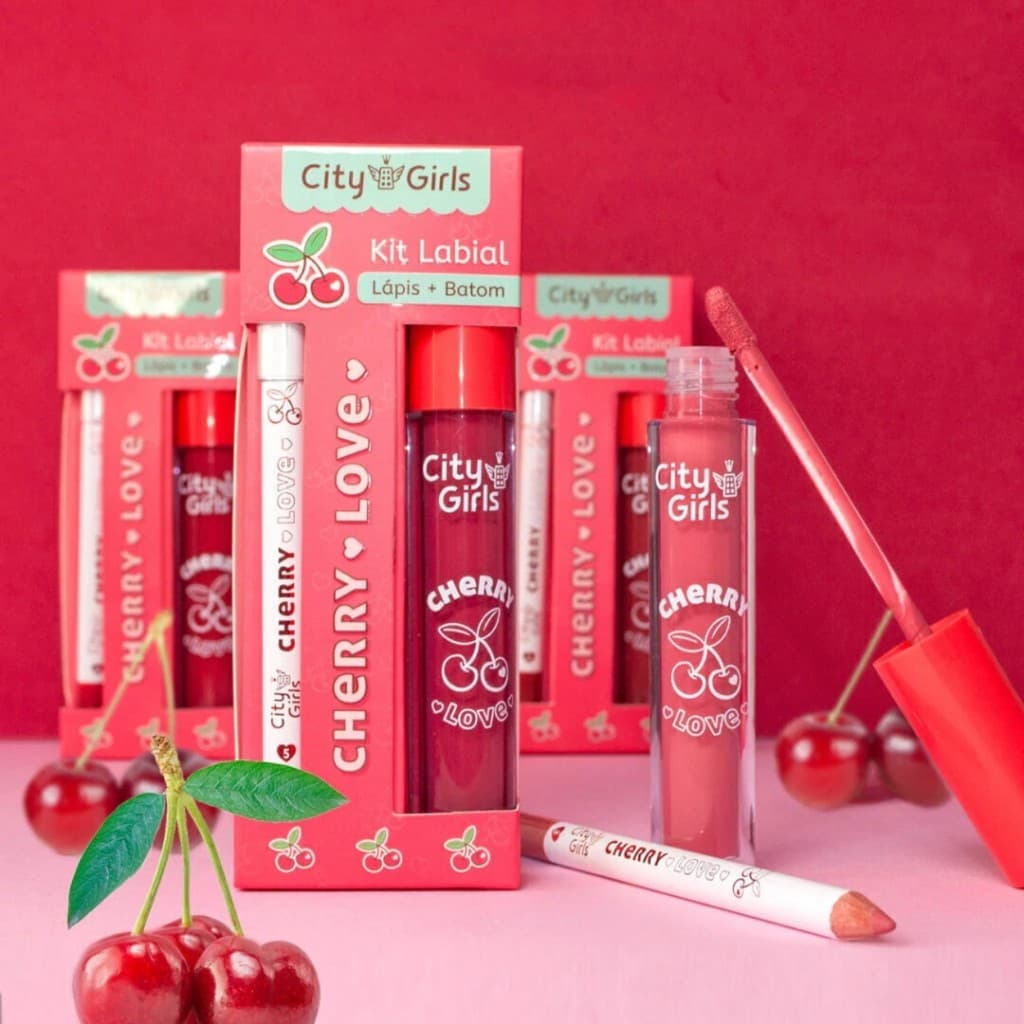 Kit Labial Lápis + Batom Cherry Love City Girls
