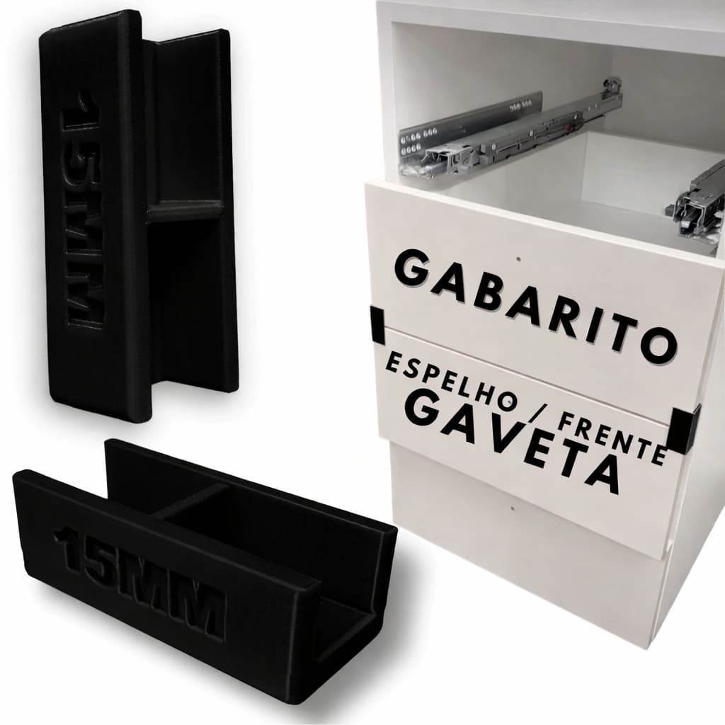 Gabarito Instalação Frente de Gaveta MDF 15mm e 18mm | Alinhador para Espelho de Gaveta | Ferramenta Carpintaria Montage