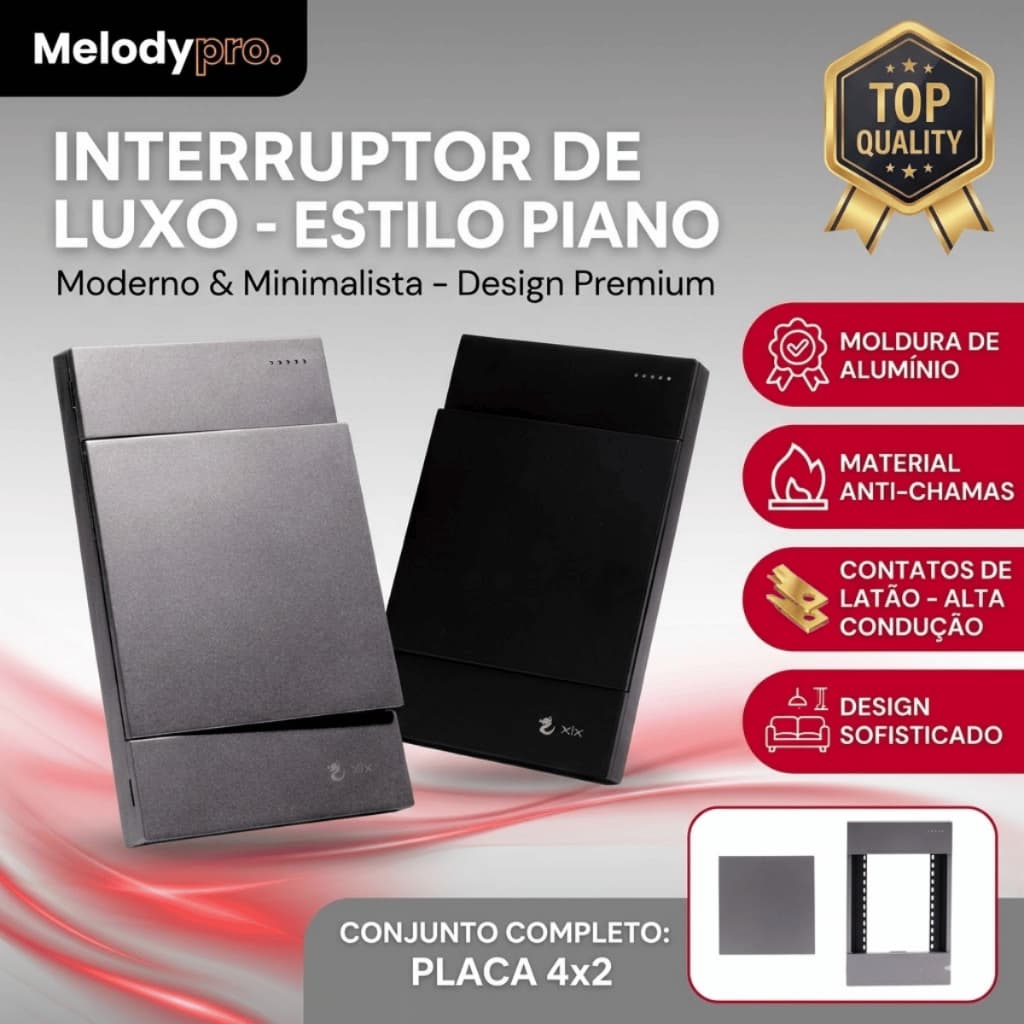 Interruptor Modular Piano Style Unipolar Bipolar Melody XLX Elegância Minimalista Alta Durabilidade