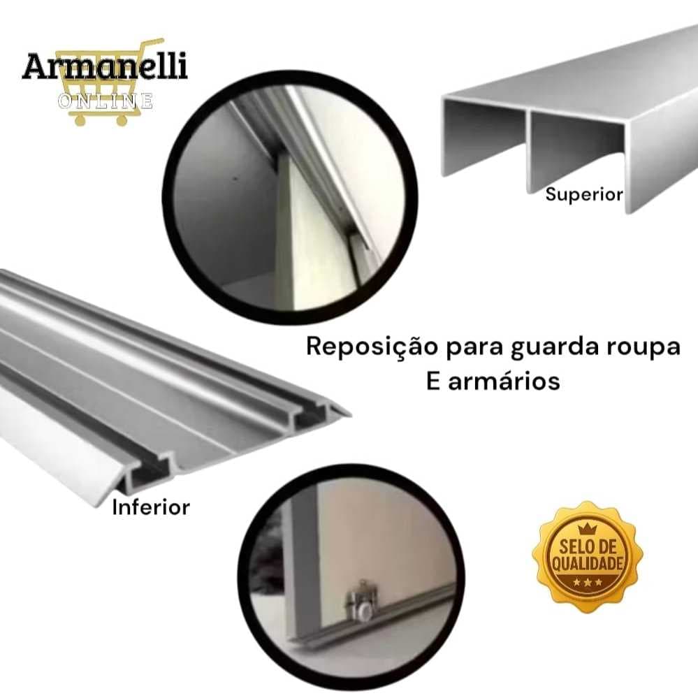 Trilho p/ Porta de Correr 75cm/100cm – Reposição Guarda-Roupa e Armários (Superior/Inferior) 15 A 18MM