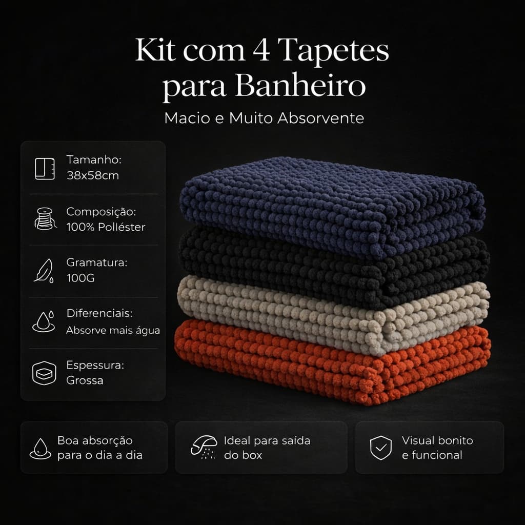 Kit Tapete Bolinha 04 Unidades Antiderrapante Absorvente Toque Suave Super Macio Banheiro Decoração