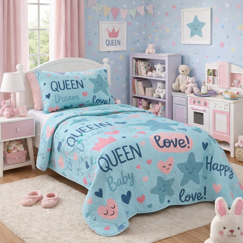 Kit Colcha Boutis Cobre Leito Solteiro Infantil Menina 2 Peças Dupla Sofisticado