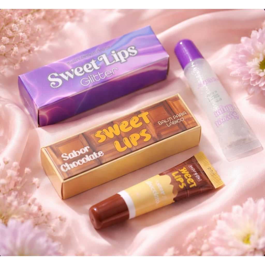Brilho Labial Sweet Lips - Efeito Glitter Translúcido / Sabor Chocolate - Gloss Hidratante