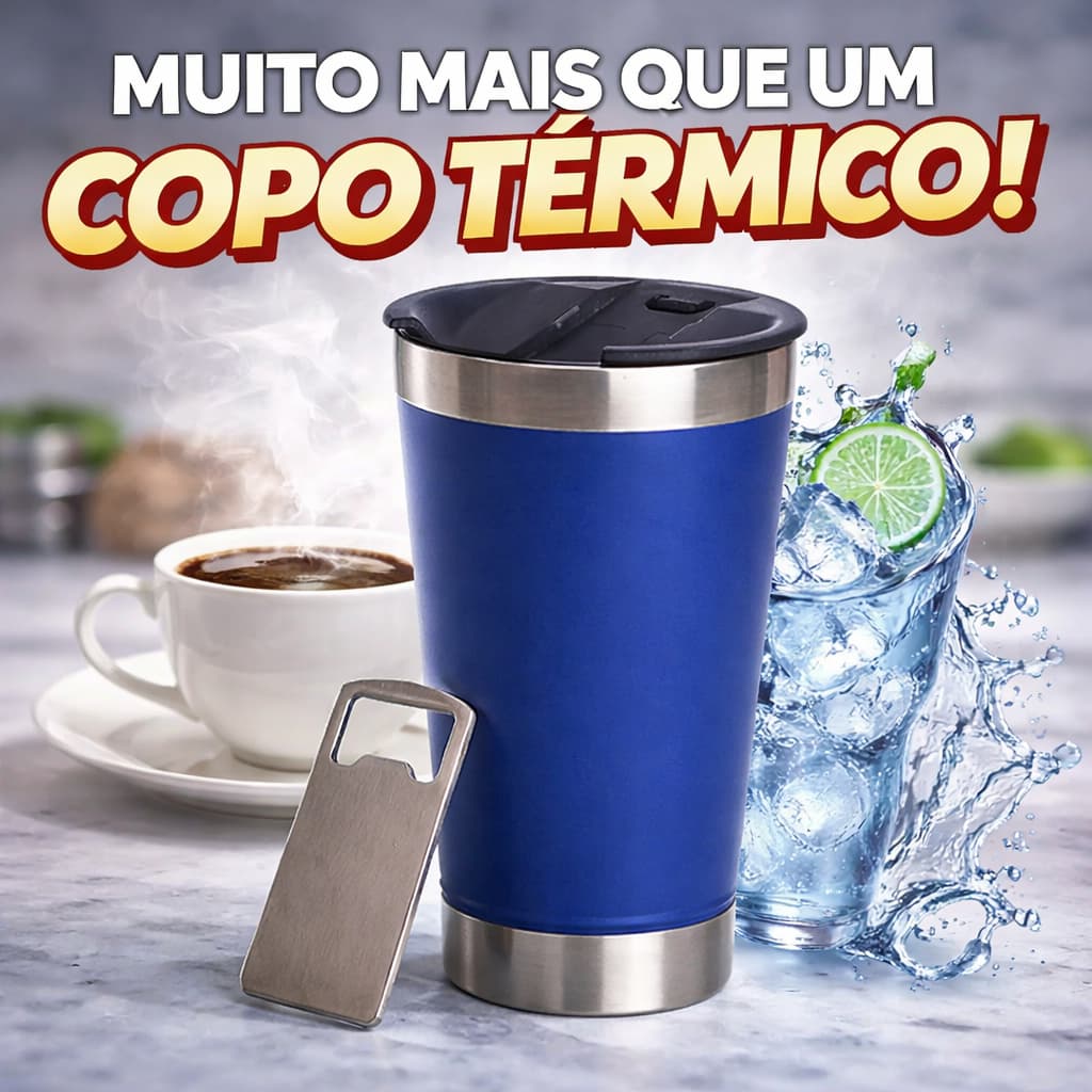 Copo Térmico Inox 473ml com Tampa e Abridor Bebida Gelada e Quente Cores Sortidas