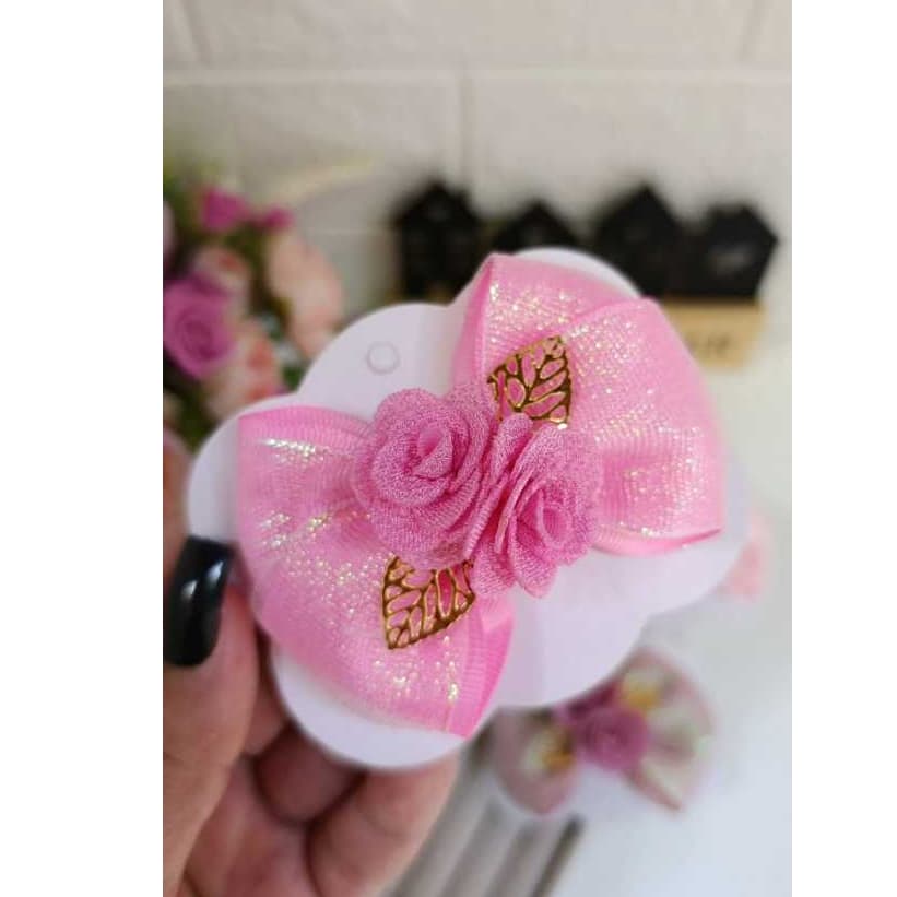 Laço Infantil Médio com Flores de Luxo | Laço de Menina | Acessório de Cabelo Infantil Delicado Laço floral estilo festa