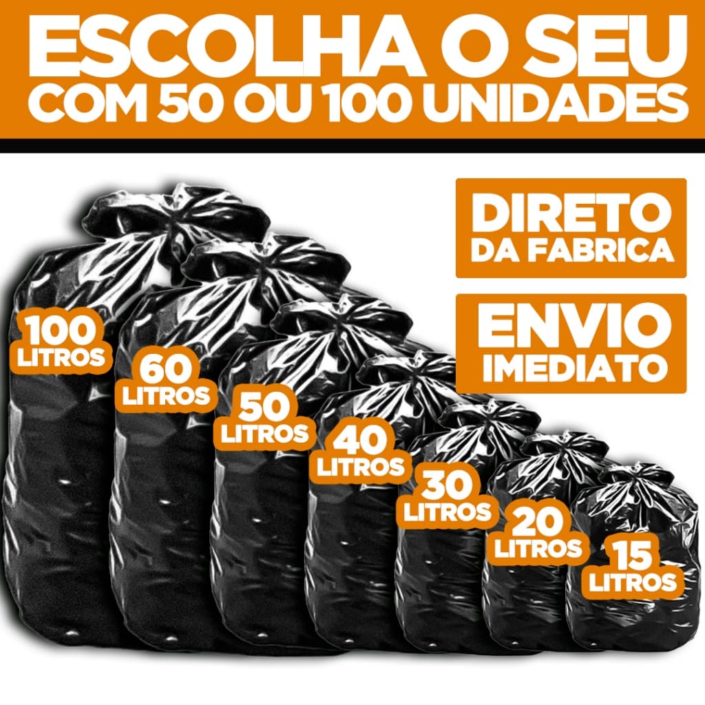Saco de Lixo pacote com  50 e 100 unidades (15, 20, 30, 40, 50, 60 e 100 Litros)