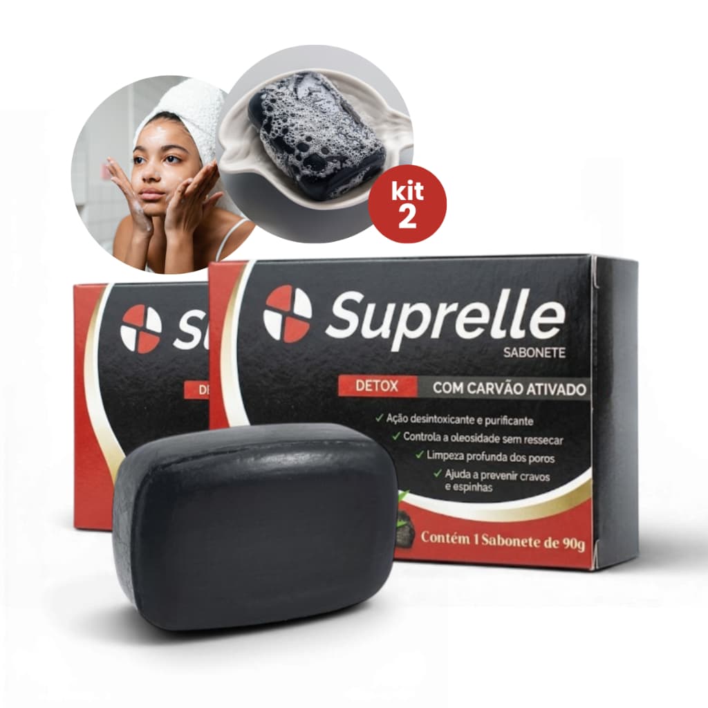 Kit 2 Sabonete Suprelle 90g Hidratante Carvão Ativado Sabonetes Limpeza Facial Profunda Diária