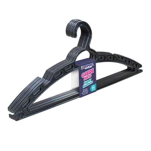 Cabide Preto Super Resistente Com 05 Peças De Plástico Resistente Multiuso