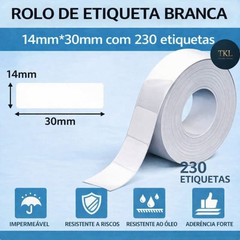 Rolo de Papel Etiqueta Bobina p/ Impressora Térmica Portátil 14*30mm Branca - NIIMBOT NÃO COMPATÍVEL