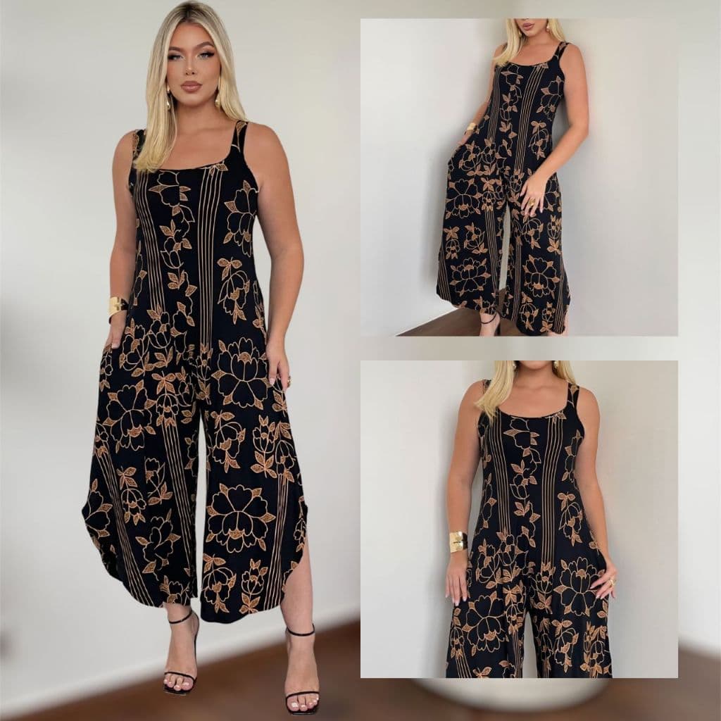 Macacão Feminino Estampado Pantacourt Viscolycra Casual Elegante Soltinho Plus Size