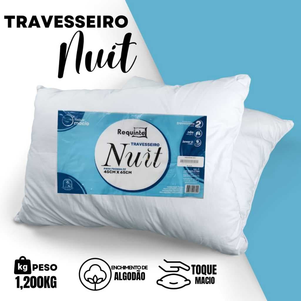 Travesseiro Nuit 45x65cm 1,2kg Algodão – Macio Antialérgico e Antiácaro Conforto Premium