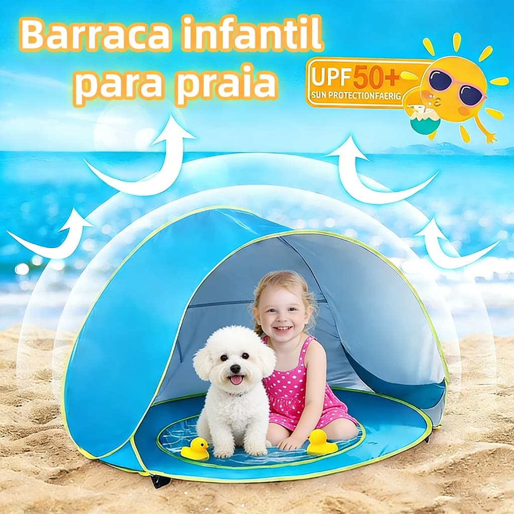 Barraca Infantil Praia Pop Up Proteção UV, Impermeável Tenda para Piscina e Brincadeiras Presente 2026