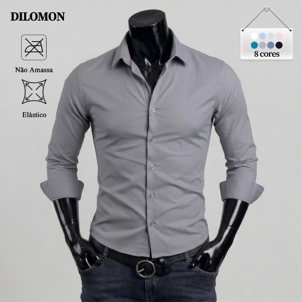 Dilomon Camisa Social Masculina Estilosa Não Amassa - Blusa Roupa Trabalho Elastano Manga Longa