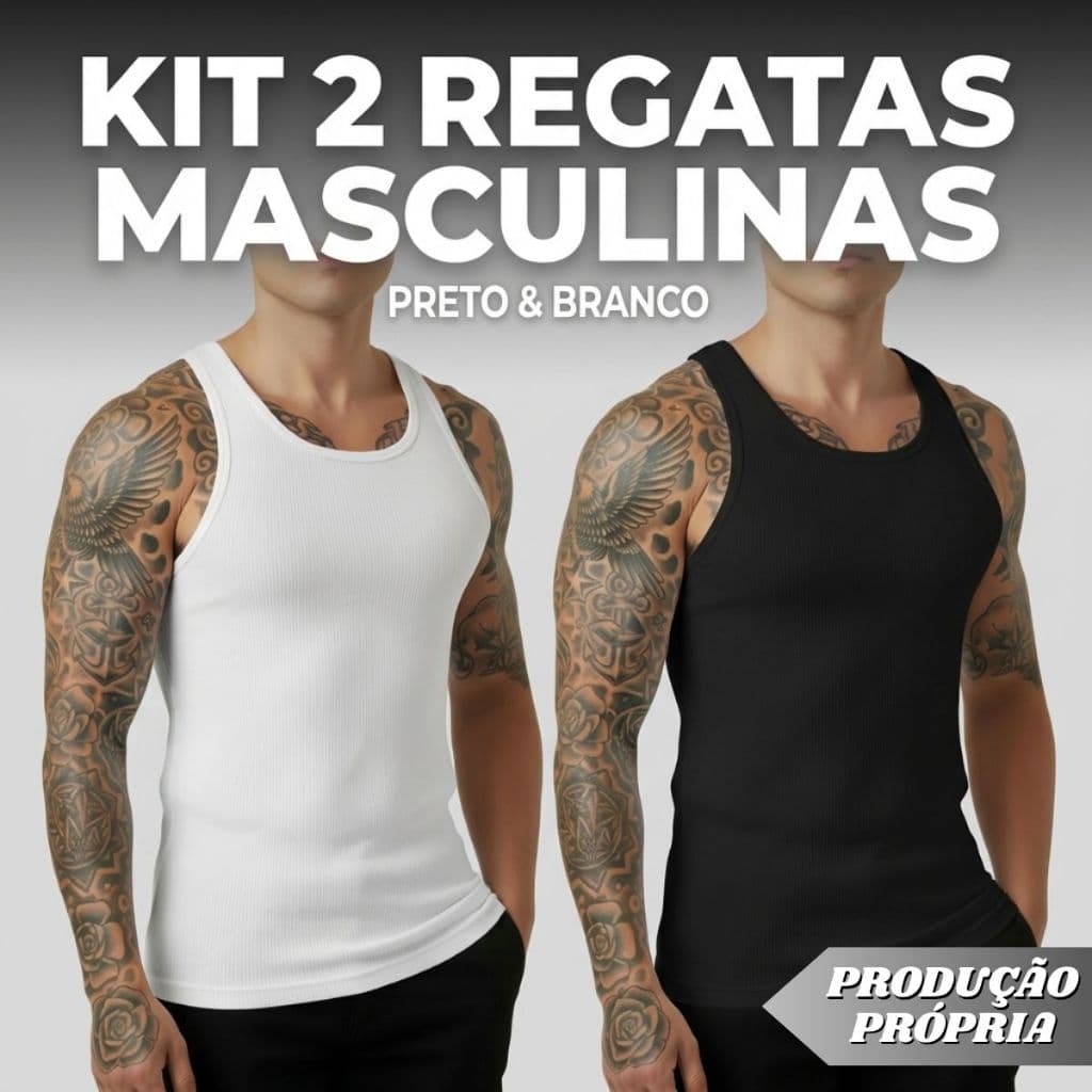 Kit 2 Regatas Masculinas Ribana Canelada Americana Casual Preto Branco Hip Hop Academia