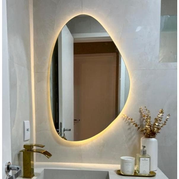 Espelho Orgânico com LED á PILHA ou FONTE decorativo design Moderno, Banheiro, Lavabo, Sala, Estúdio, Quarto.