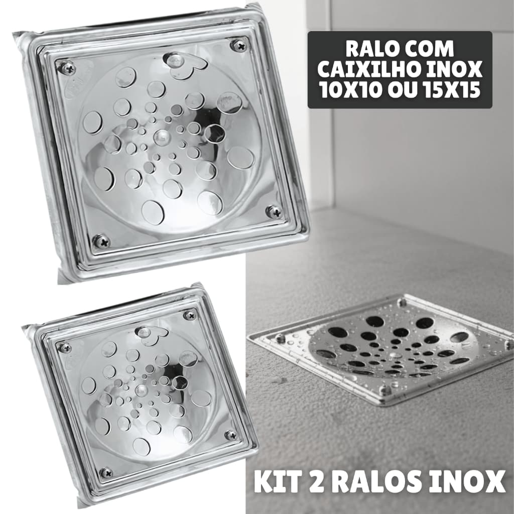 Ralo De Banheiro Inox Reforçado Quadrado Ralo De Piso Cozinha Varanda Com Caixilho 15x15 - 10x10