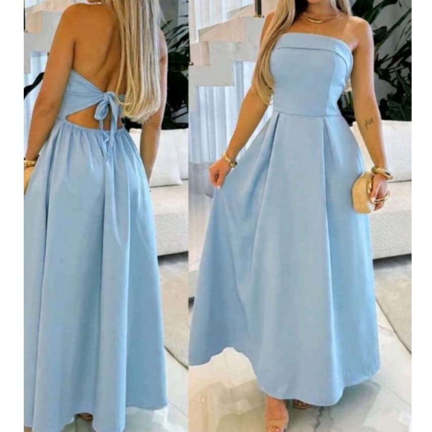 TOMARA QUE CAIA VESTIDO ALFAIATARIA elegante longo com laço de amarrar