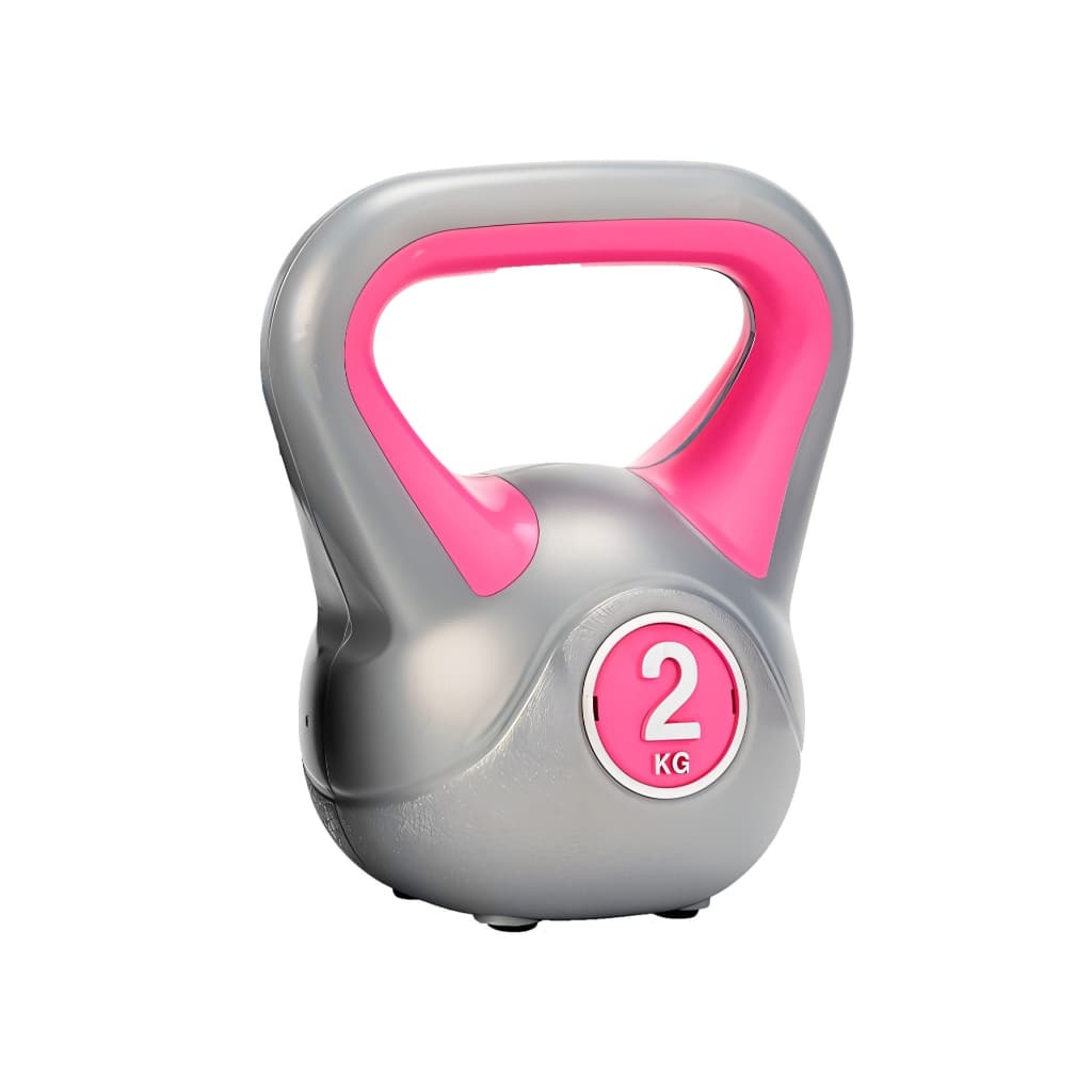 Kettlebell 2kg Emborrachado Alça Ergonômica Funcional Musculação Cinza Rosa JustGoFit