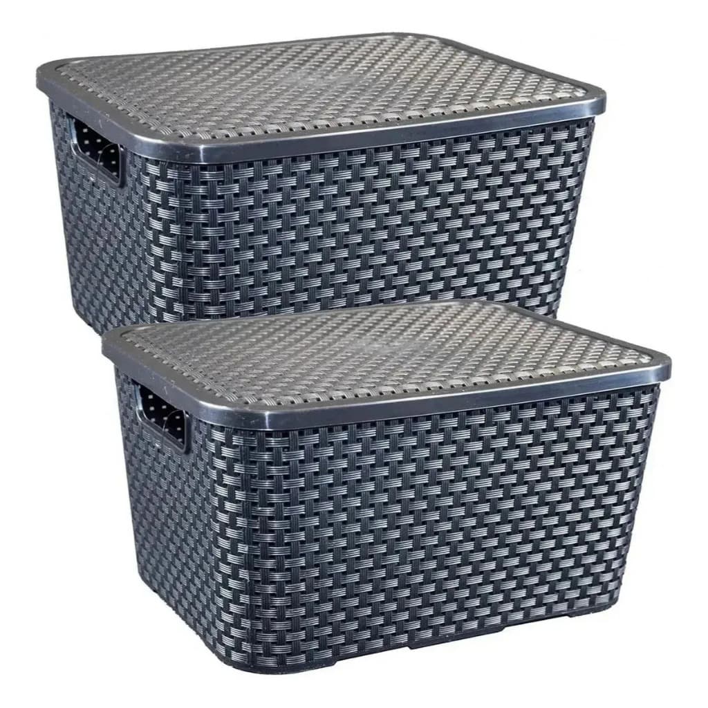 kit 02 Caixas Organizadora Resistente Rattan Preta capacidade armazenar 7 Litros Com Tampa Arqplast