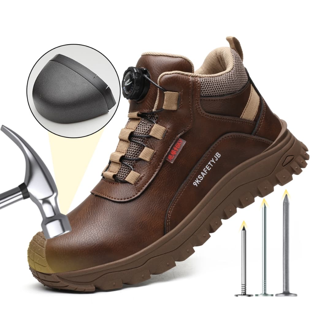 Bota de Segurança Masculina Trabalho com Biqueira de Aço, Botão Giratório, Respirável e Resistente