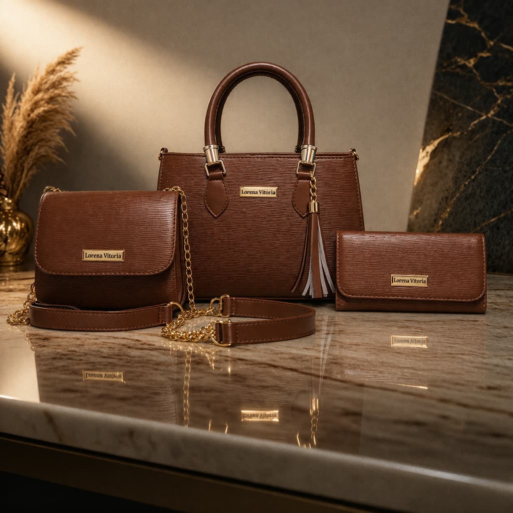 Kit Bolsa Feminina 3 Peças Lorena Vitória Premium Bolsa Tiracolo + Carteira Elegante Lançamento