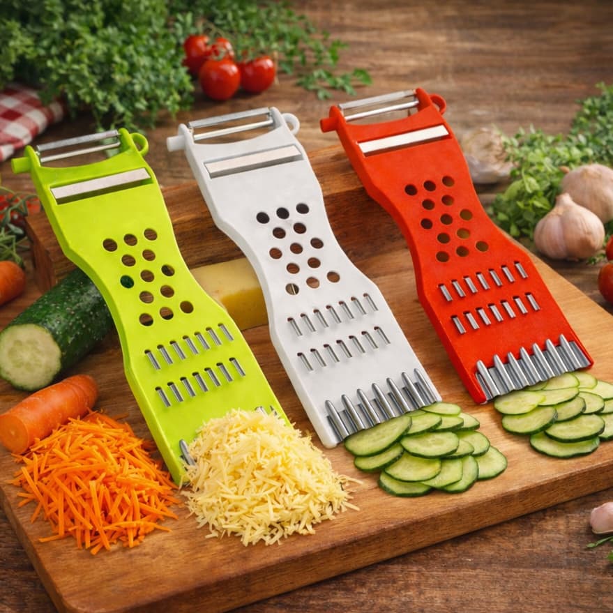 Kit Descascador Ralador de Frutas e Legumes Fatiador 5 em 1