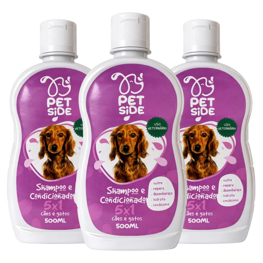 Kit 3 Shampoo & Condicionador 5x1 para Cães e Gatos - Petside 500ml