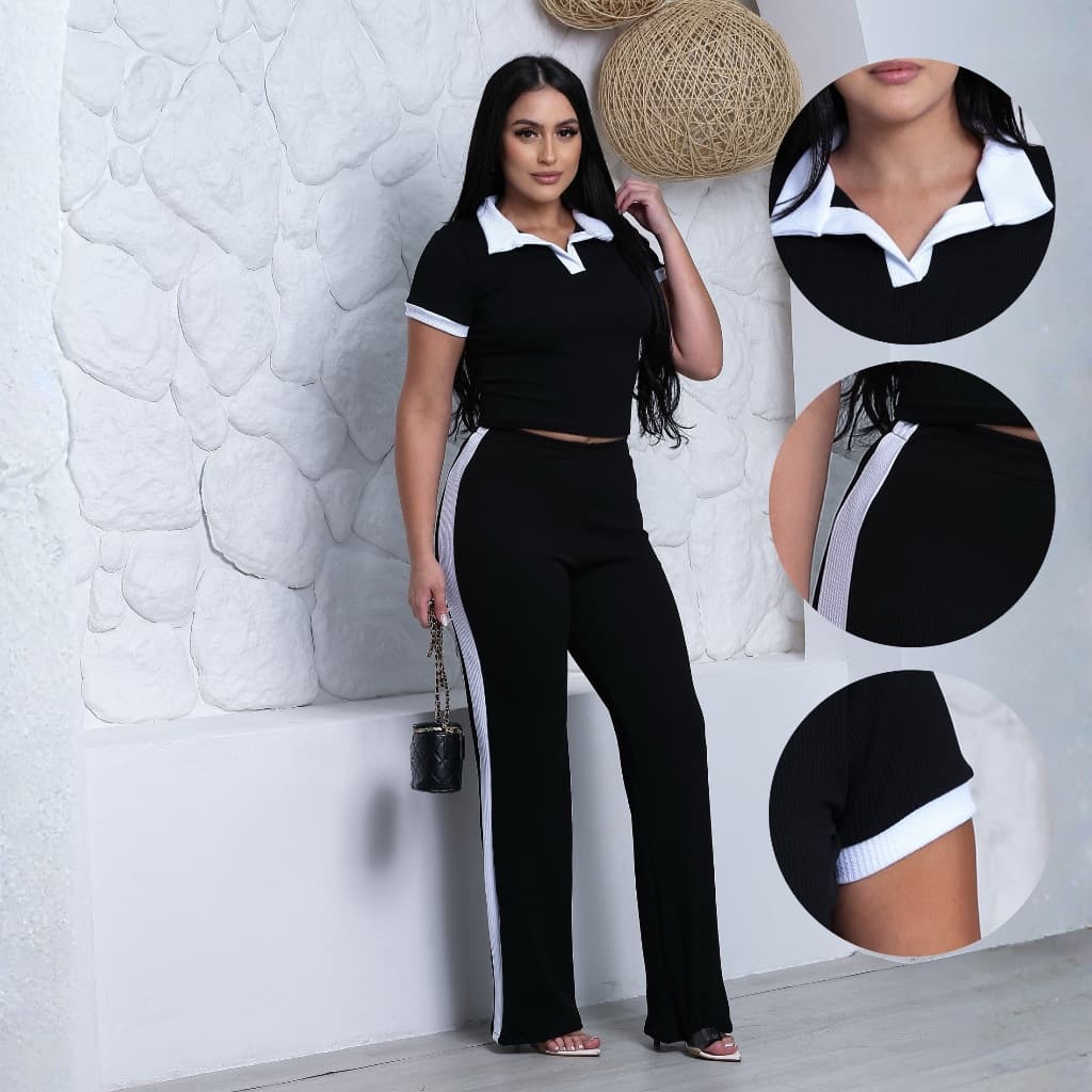 Conjunto Social Feminino Confortável Calça Solta e Blusa M ao GG