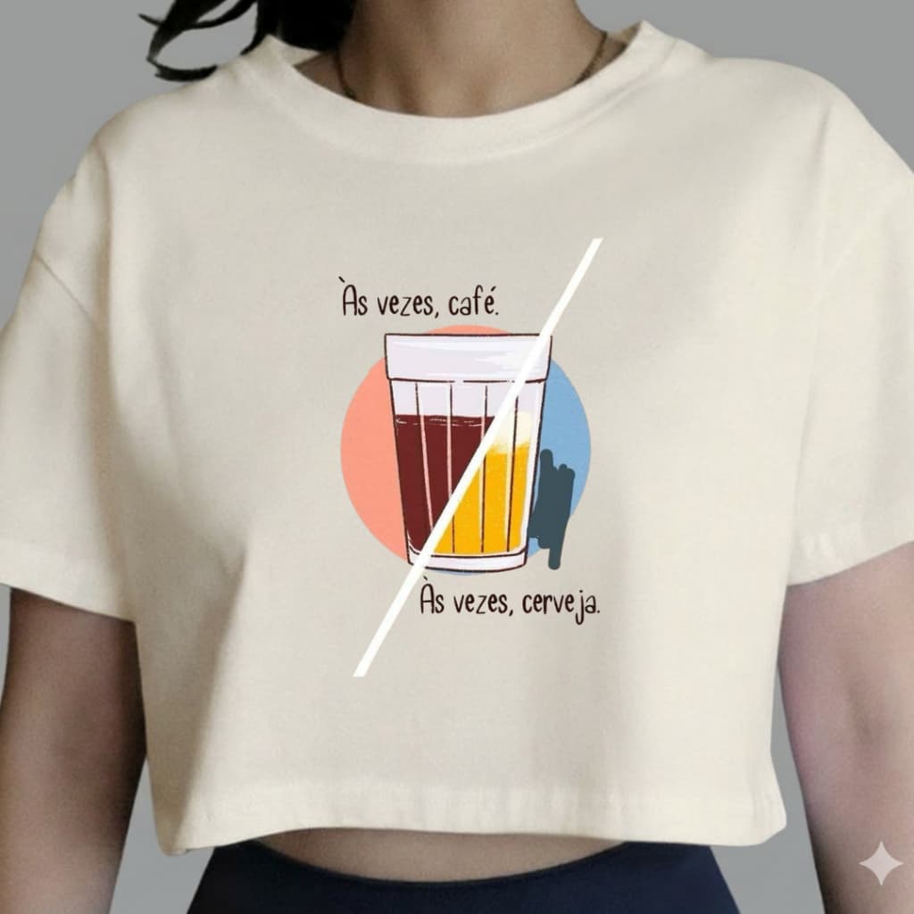Cropped Feminino Algodão Estampa Café ou Cerveja Frase Engraçada Tumblr Casual Confortável Moda Verão Barato Envio Rápid