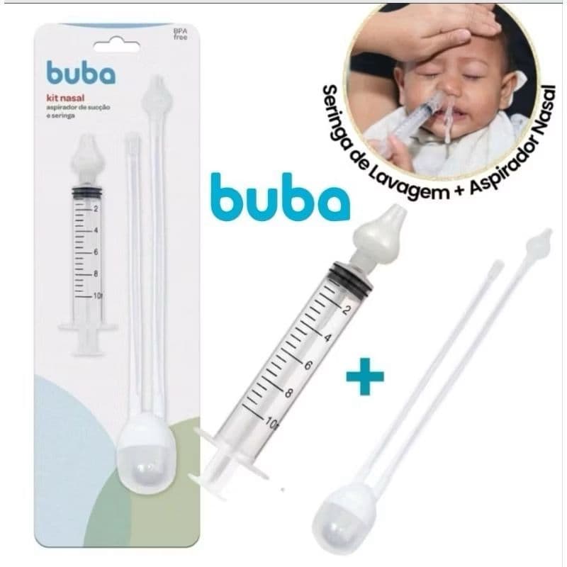 Aspirador Nasal Bebê Buba + Seringa de Lavagem Nasal Infantil Criança