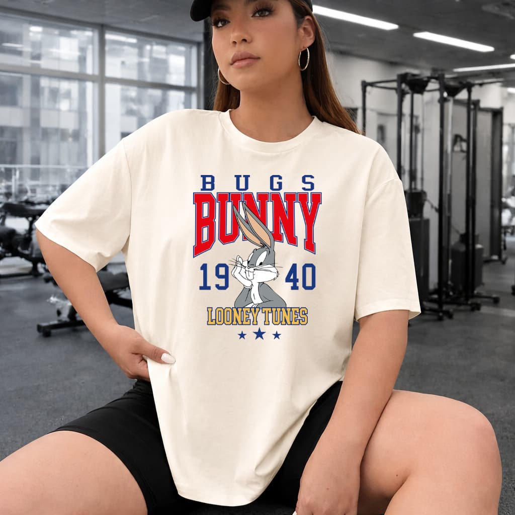 Camiseta Feminina Oversized  Looney tunes Desenho animado Gym Academia Treino Camisetão 100% Algodão Moda