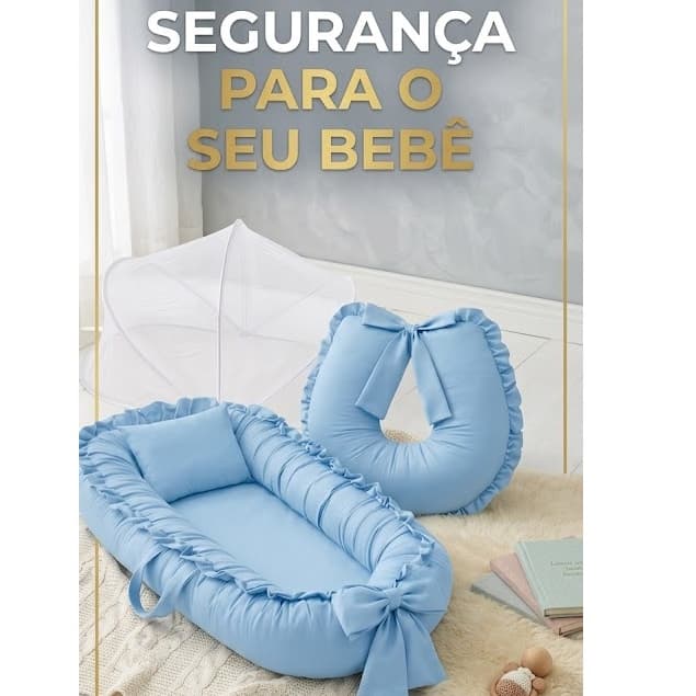 Ninho Redutor De Berço + Almofada De Amamentação + Mosquiteiro de Ninho Menino Menina