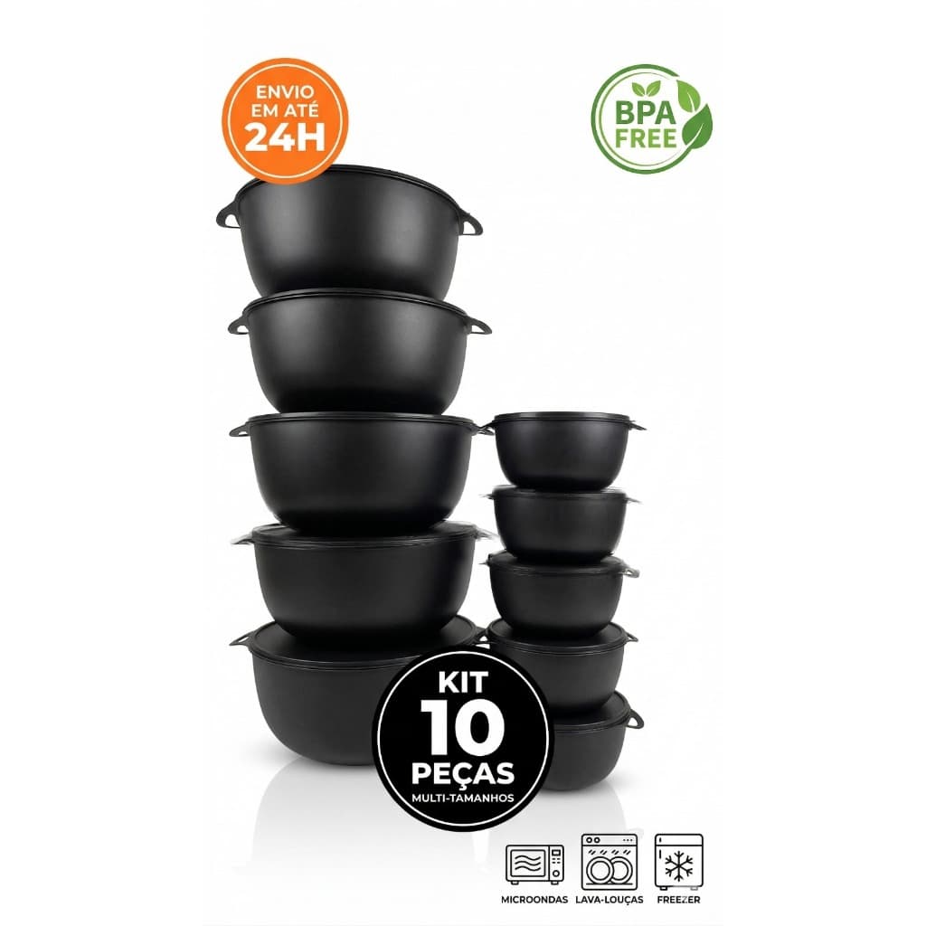 Kit 10 Potes Grandes de Plastico Com Tampa Organizador Cozinha BPA Free Vedação Forte Resistente 5800ml e 1000ml