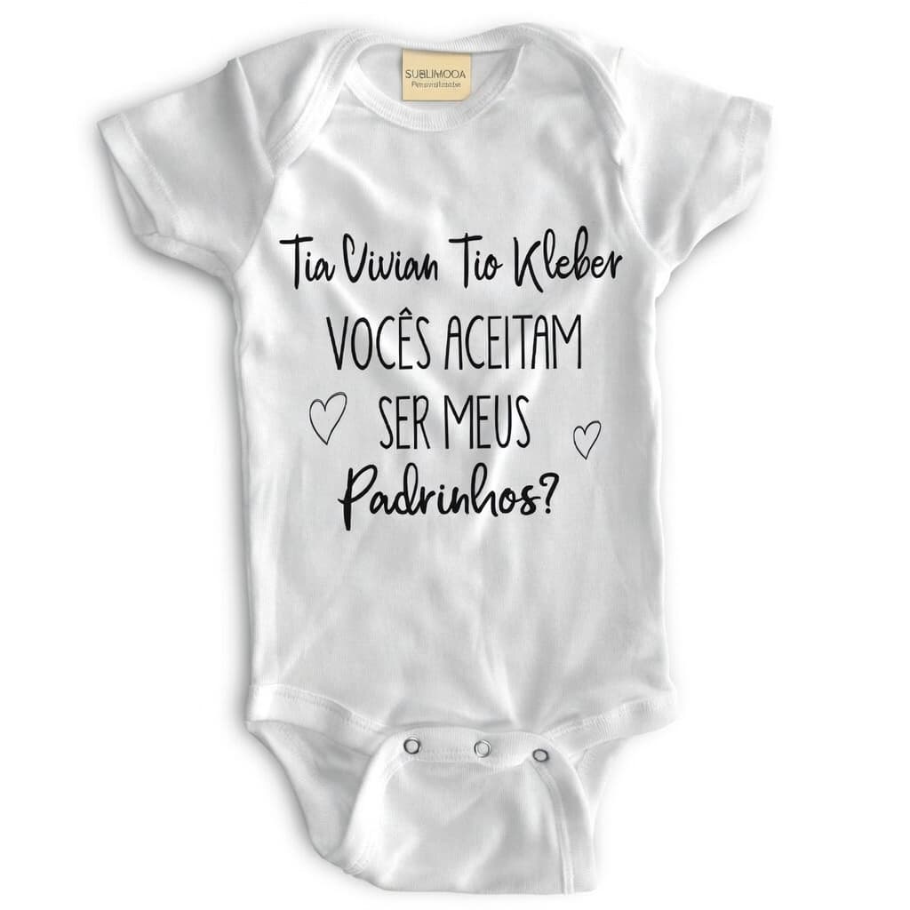 💖 Body de Bebê Personalizado - Convite para Padrinhos - Estica! - Poliéster + Elastano 👶✨