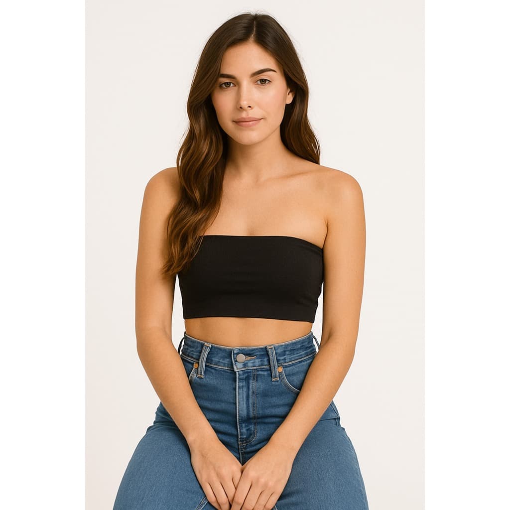 Cropped Feminino Top Faixa Elásticos Básico Forro Suplex