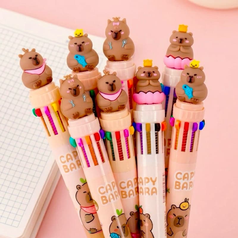 1/2/4 Caneta 10 Cores Multicolorida Caneta Capivara Papelaria Fofa Criativa Escritório Escolar