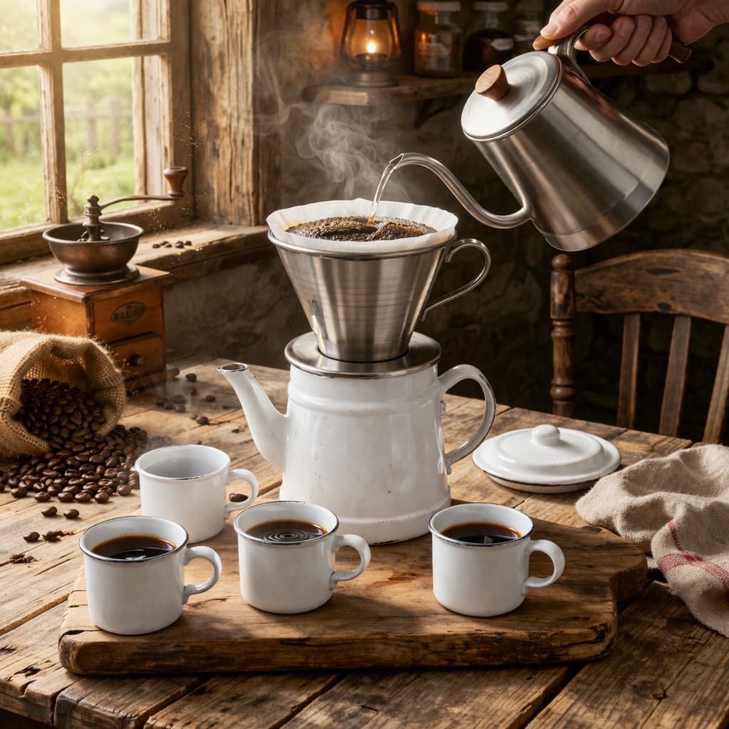 Kit Café  Gourmet Coador Inox + Bule  + 4 Xícaras  Café sem Pressa
