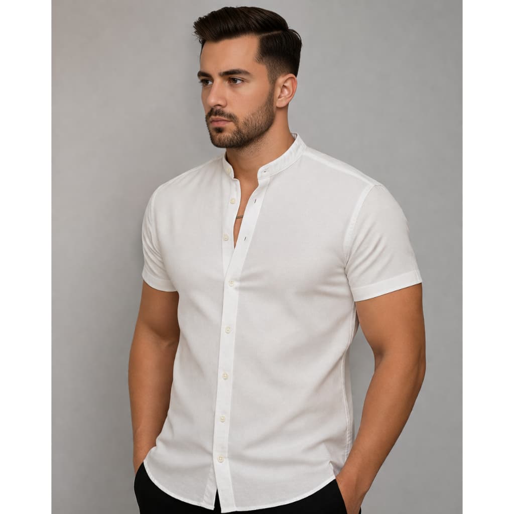 Camisa Social Masculina Slim Fit Manga Curta Premium não Amassa - Camisa Gola Padre