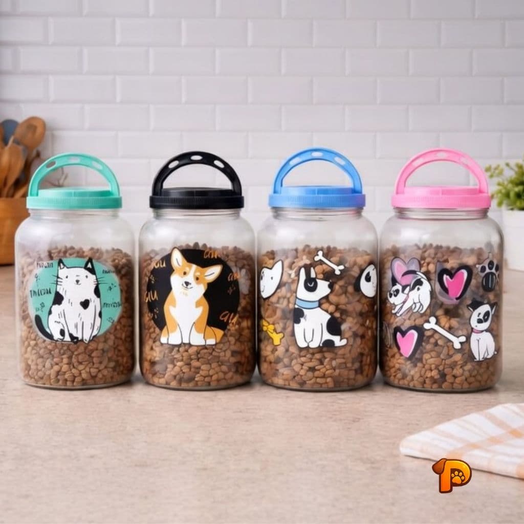 Pote Porta Ração Plástico com Tampa Rosca Para Cachorros e Gatos Petiscos 3,6l e 1,7l