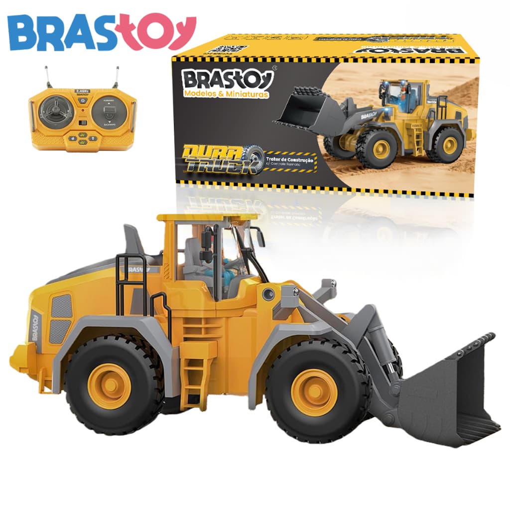 Brastoy Carregadeira de Controle Remoto - Modelo Realista com Luzes, 2 Baterias e Acessórios Completos